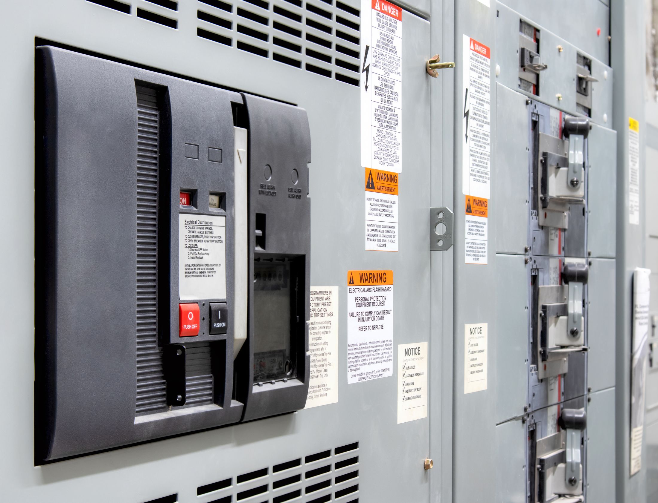 Switchboard main section with its main breaker